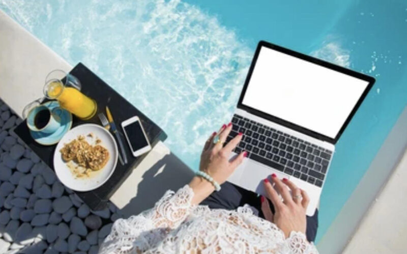 Computer by pool